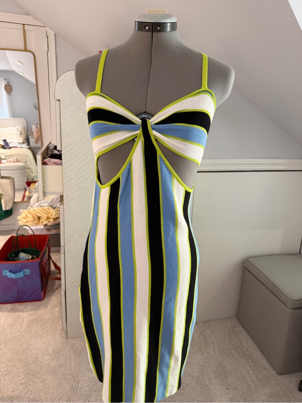 Princess Polly Striped Mini Dress in Blue, White & Lime